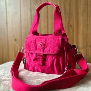 Kipling Pink Nylon Crossbody Satchel Handbag with Removable Strap